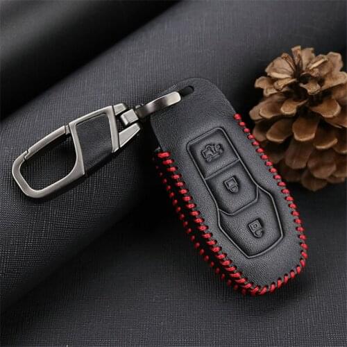 Leather Car Key Case Cover For Ford Mondeo Mk5 Mk3 Mk4 Edge Mustang Kuga Focus 3 2 Fiesta MK7 MK8 S C MAX Key Holder Accessories