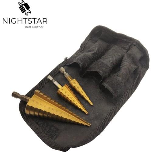 Krachtige 3pcs Hss Step Drill Bit Set Titanium Coated Cone Taper Hex Drill Bits Hole Cutter Metric Spiral Center 4-12/20/32mm