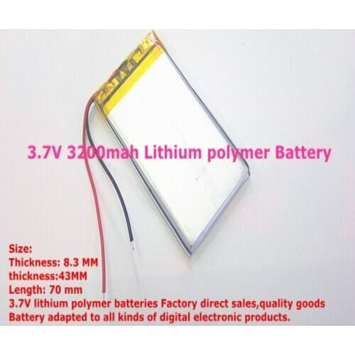 Best battery brand Size 834370 3.7V 3200mah Lithium polymer Battery with Protection Board For PDA Tablet PCs Digital Products Fr