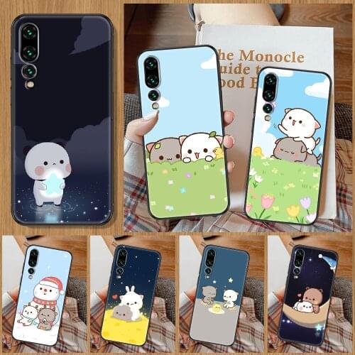 Cute Peach Cat Phone Case For Huawei P Mate P10 P20 P30 P40 10 20 Smart Z Pro Lite black trend back soft waterproof art coque 3D