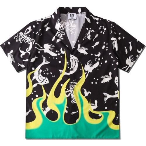 Funky Hawaiian Shirts for Men Street 3d Green Flame Print Casual Button Down Shirt Summer Short Selvee Beach Party Alloha Shirts