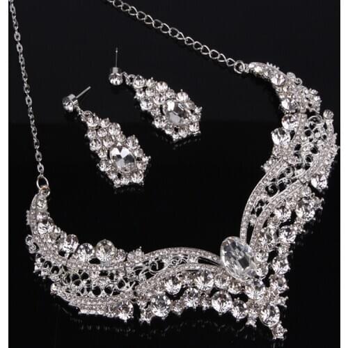 Fashion Bridal Rhinestone Necklace Earrings Jewelry Set Crystal Collar Party Jewelry Jewelry Women Accessories