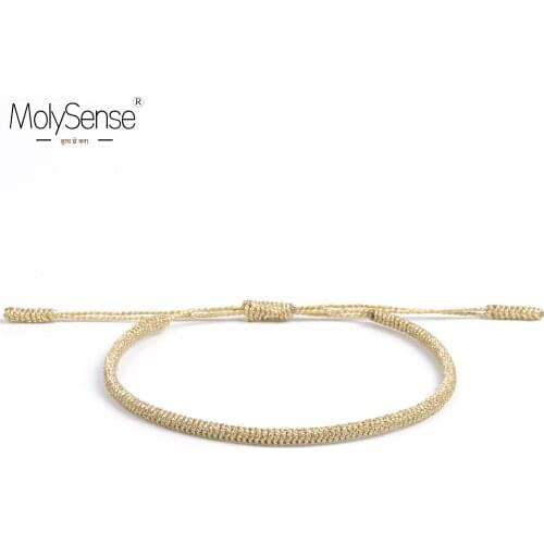 MolySense Metallic Gold- color Tibetan Handmade Buddhist Lucky Bangles For Women Men Rope Knots Amulet Gift Braided Bracelet