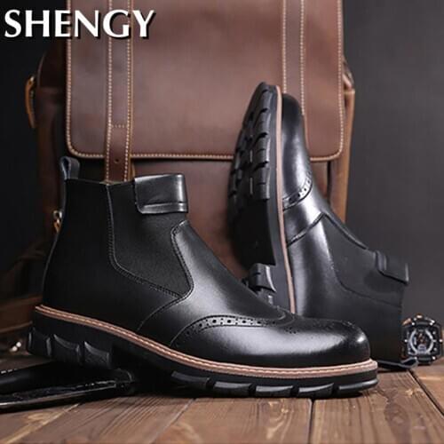 Men Boots Genuine Leather Autumn Breathable Boots High Top Casual Shoes Male Ankle Motorcycle Work Boots