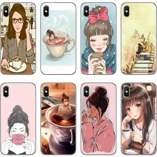 Cute GIRL Coffee And books TPU Soft Phone Case For Xiaomi Mi 11 Note 10 10T 9 9T 8 Pro A2 Lite A3 A1 Poco F1 F2 M3 X3 NFC