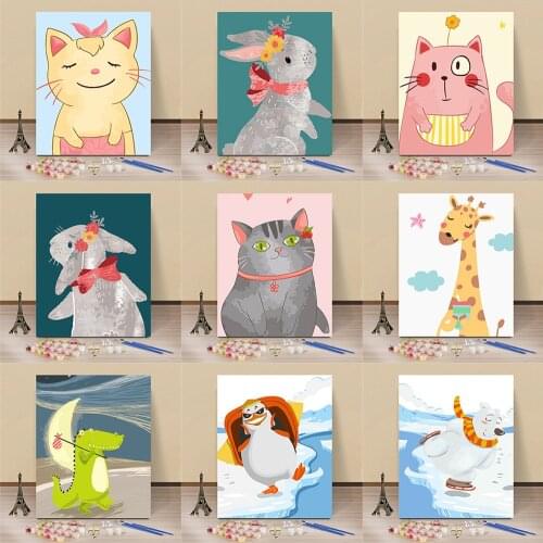 Cartoon Animals Painting By Numbers For Kids Kits Hand Painted Decor Drawing Canvas DIY Oil Coloring Paint Picture By Numbers