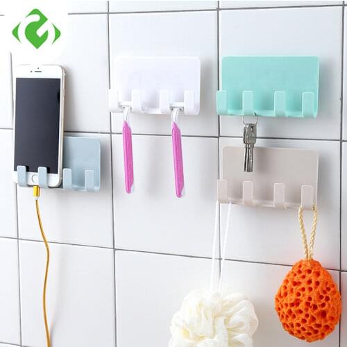 Wall Cell Phone Bracket 4 Colors Mobile Phone Charging Holder for Wall Traceless 4 Hook Receiving Hanger Bracket GUANYAO