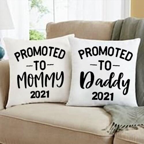 Promoted To Mommy Print Pillowcase Fashion Cushion Cover Home Decorative Sofa Chair Pillow Cases Decor Bedroom New Mom Dad Gifts