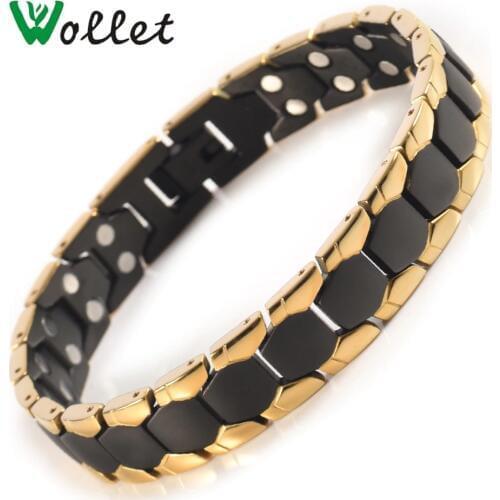 Wollet Jewelry Titanium Bio Magnet Magnetic Bracelet Bangle for Men Gold Black Silver Color Healing Energy