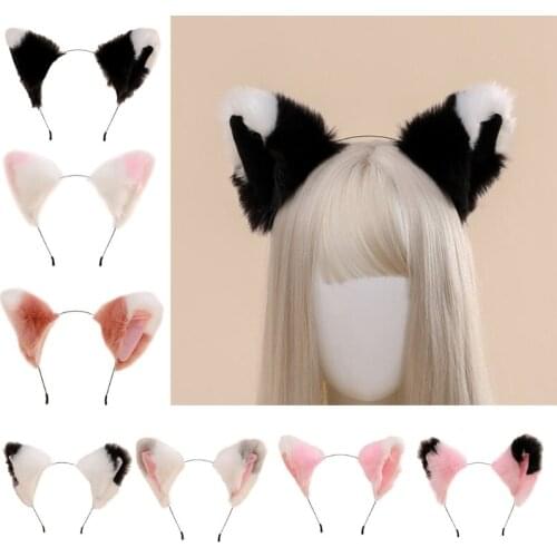 Gradient Color Block Faux Fur Animal Headband Plush Kitten Wolf Ears Hair Hoop Anime Maid Lolita Cosplay Party Headpiece