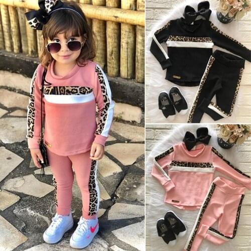 1-6Y Girls Clothing Sets Autumn Winter Toddler Girls Leopard Print Outfit Kids Sweatshirt Top+Pant Tracksuit Children Clothing