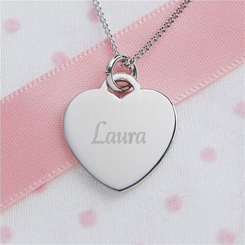 Handmade 925 Silver Heart Name Necklace Pendant Grave Letter Pendant Valentines Day Mothers Day Birthday Gift for Baby Present