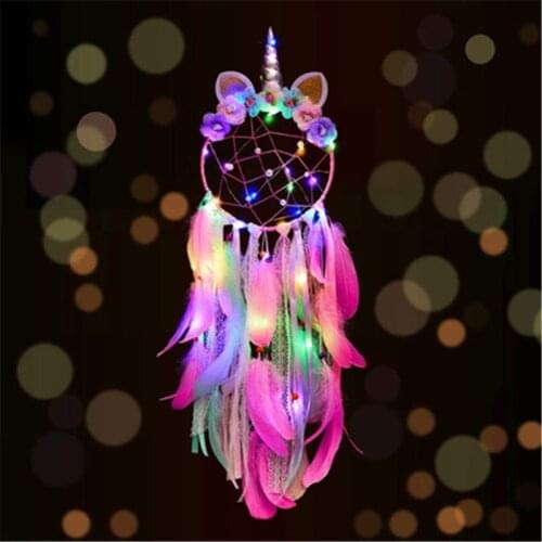 Indian Style Pink Unicorn Dreamcatcher Wind Chimes Wall Hanging Decoration Bedroom Room Decor For Kids Girls Hanging Pendant