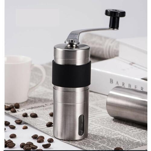 Stainless Steel Manual Coffee Bean Grinder Adjustable Coffee Bean Nuts Mill With Rubber Loop Ring Mini Hand Mills Coffee Machine