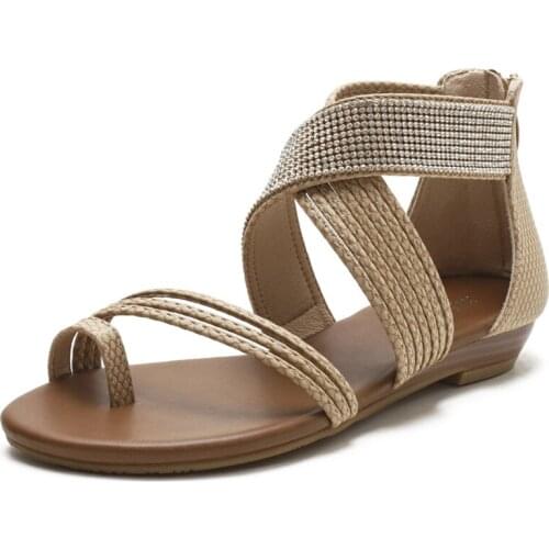 Womens Sandals Summer Fashion Sandals Female Square Heel Buckle Beach Casual Bohemia Style Sandals Plus Size Cross Strap