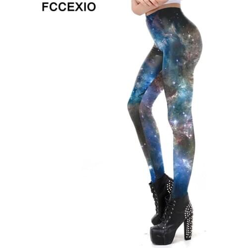 FCCEXIO Galaxy Sexy Leggings Women 3D Printed Star Workout Legging Skinny Fitness Leggins Elasticity Pants