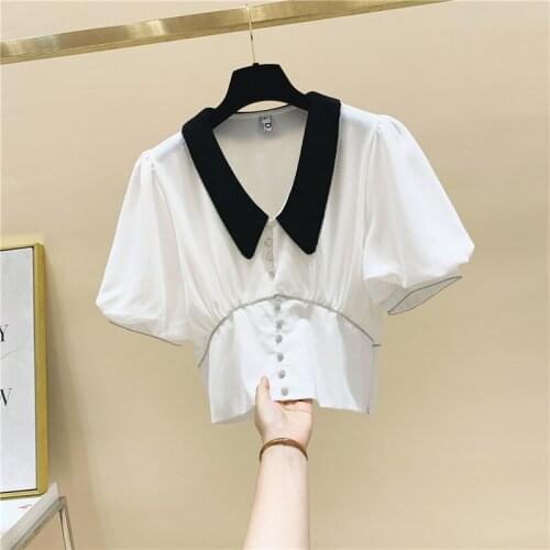 Puff Sleeved Chiffon White Women Shirts Summer New Design 2021 Slim Short Empired Female Office Lady Elegant Outwear Tops