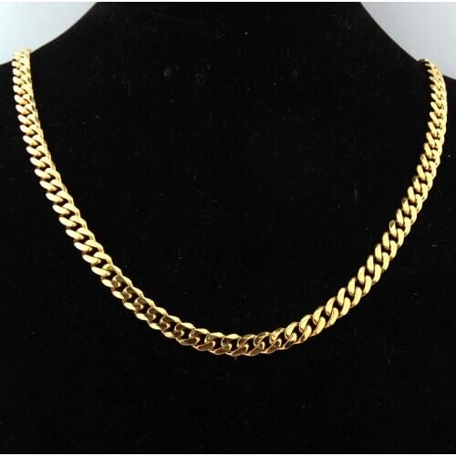 Tiasri 5mm Curb Cuba Miami Mens Necklace Bracelet Gold Color 316L High Quality Stainless Steel Chain Choker Jewelry Accessory