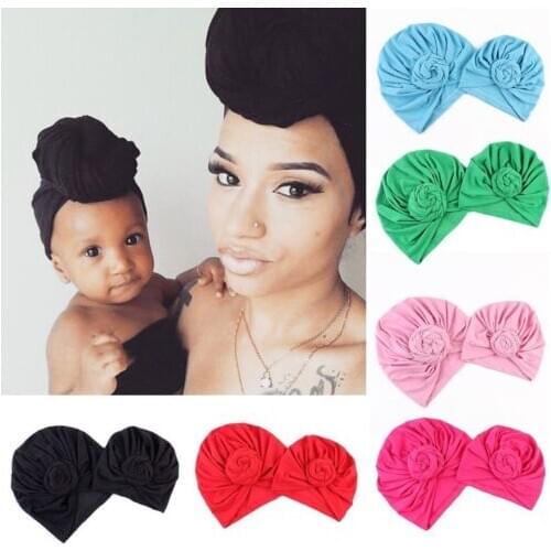 2Pcs Knot Turban Indian Hat Mother Girls Kids Turban Headband Hair Head Bands Wrap Accessories Headscarf Headwrap Headdress
