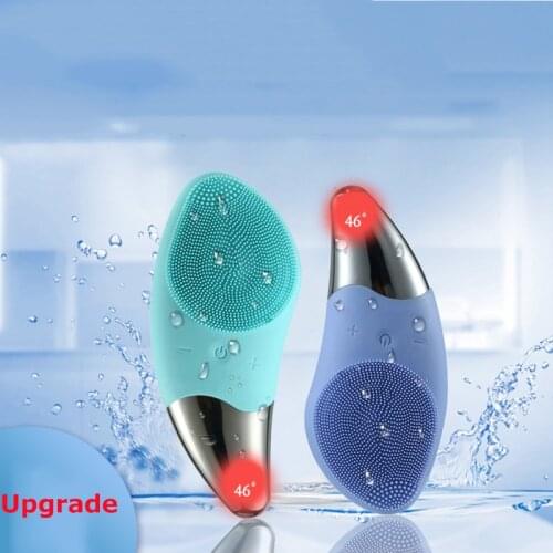 Upgrade Facial Cleansing Brushes Heating High Frequency Vibration Import Silicone Facial Cleaner Deep Pore Cleaning Skin Massage