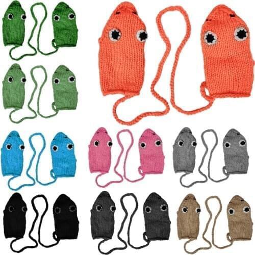 Women Men Winter Crochet Knitted Gloves Cute Cartoon Frog Mouth Eyes Design Windproof Snow Ski Full Finger Mittens Hand