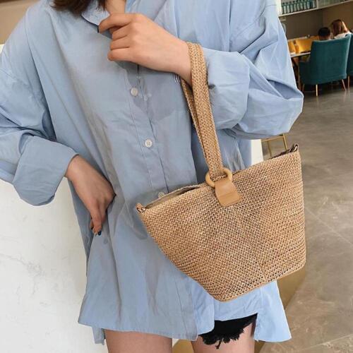New Vintage Messenger Handbag Fashion Women Beach Handmade Knit Ring Tote Pouch Bali Bohemian Crossbody Shoulder Straw Bag