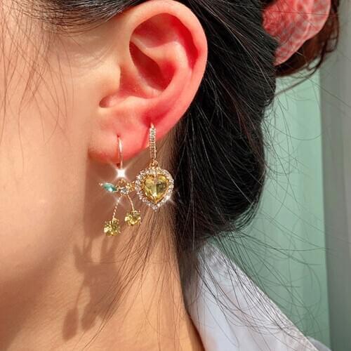 JUST FEEL Heart-shaped Crystal CZ Drop Earrings for Women Multicolor Exquisite Rhinestone Earrings Fashion Charm Jewelry Gift