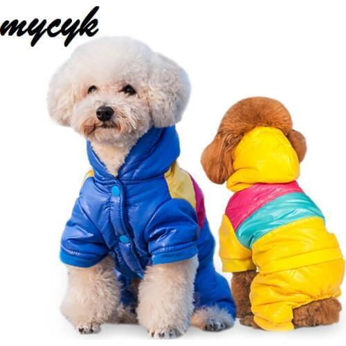 Mycyk Winter Warm Dog Cat Skiwear Hoodie Fleece Lined Four-leg Coat Puppy Kitten Sweater Jumpsuit Clothes Apparel Pet Jacket