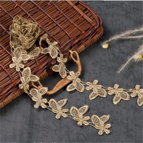 1yard Polyester gold lace embroidery lace handmade DIY wedding skirt dress decorated headdress clothing accessories 4.5cm LA272