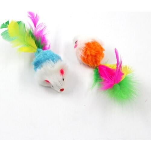 2/5pcs/set Cat toys False Mouse Pet Cat Toys Mini Funny Playing Toys For Cats with Colorful Feather Plush Mini Mouse Toys