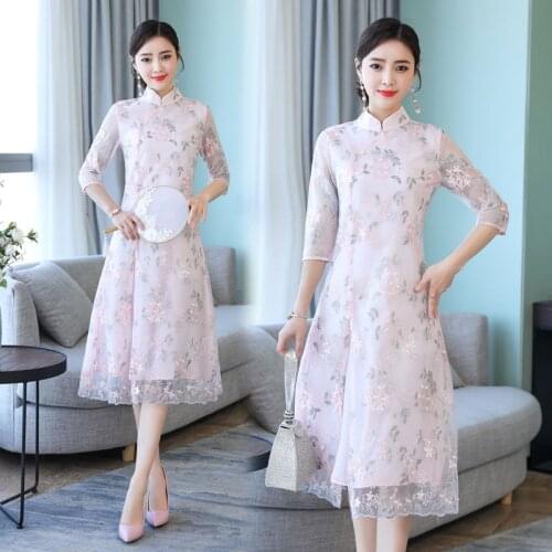 2021 chinese traditional cheongsam women qipao dress long robes satin female party elegant vintage floral print qipao dress