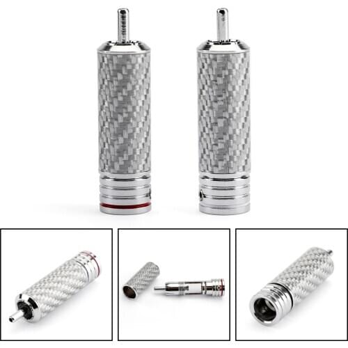 Areyourshop 1PC Rhodium-Plated RCA Audio Plug Silver Carbon Fiber Speaker Connector Red