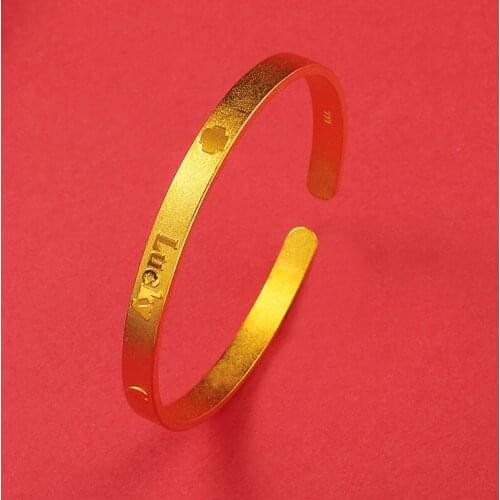 Simple Lucky Love Jewelry Yellow Gold Filled Womens Fashion Frosted Cuff Bangle