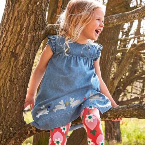 Brand Quality Summer One-piece Dresses Girls 100% Knitted Cotton Short Sleeve Children Infant Kids Jeans Dress Baby Girl Clothes