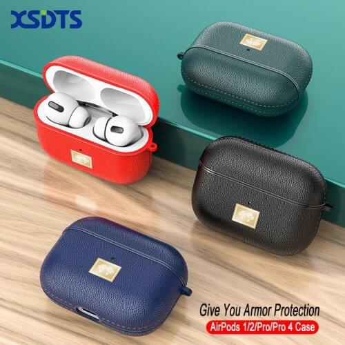 Case For Airpods Pro 4 Luxury Brushed Genuine Leather Cover For Apple AirPods 3 2 1 Accessories Wireless Earphone With Keychain
