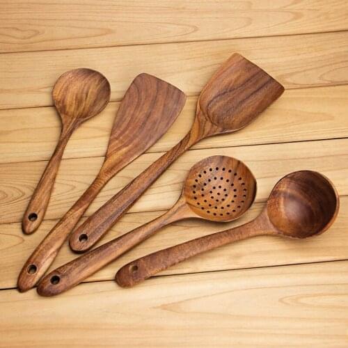 Wooden Spoons, Wooden Spoons for Cooking, 5-Piece Reusable Wood Kitchen Utensils Set Tools for Cooking Nonstick Cookware