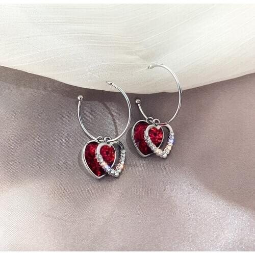 Exknl 2020 new fashion Girl Fire Crystal Love Heart Drop Earrings For Women Wedding shiny dangle Small Jewelry Earring