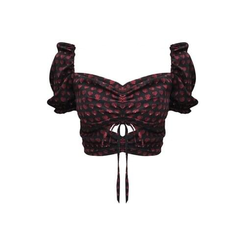 Ruibbit New Summer Gothic Women T-shirt Sexy Hollow Out Lace-up Puff Sleeve Vintage Print girls Chic Streetwear T-shirts