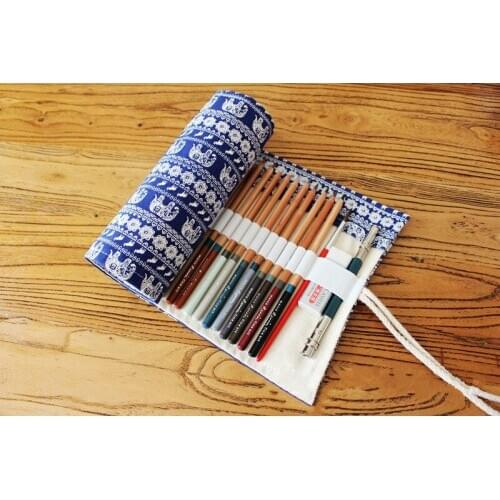 Hot selling canvas large capacity handmade bag pencil case curtain 36/48/72 colored pencils bag big box children painting