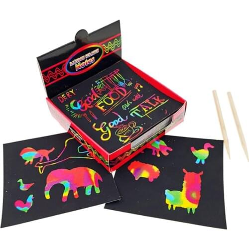 Drawing Toys Colorful Scratches Notes Set Doodle Art With 100 Holographic Rainbow Paper ,2 Stylus,2 Stencils Magic Notes Gift