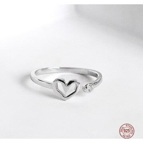 LKO 925 Sterling Silver Fashion Women Hollow Out Heart CZ Adjustable Opening Rings Wonderful Gift For Valentines Day Ornaments