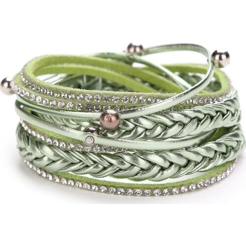 Multi Layers Braided Shiny Rhinestones Bead Women Bracelet Wristband Jewelry