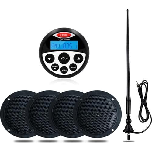 Marine Radio Waterproof Boat Stereo Bluetooth Audio Receiver Car MP3 Player+4Inch Marine Speaker For SPA ATV Yacht+AM FM Antenna