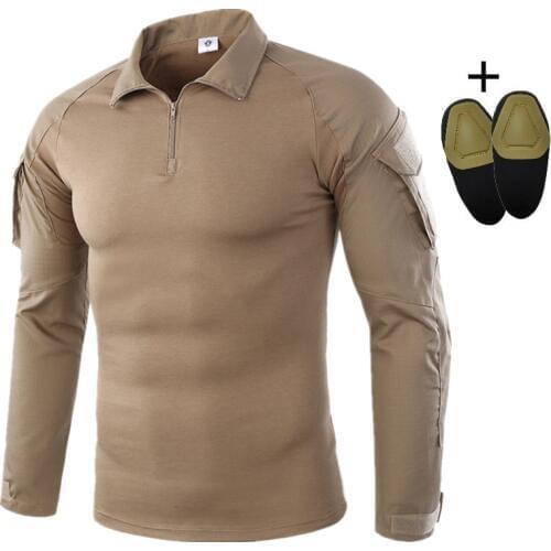 MALE Desert Military Uniform Camouflage Quick Dry T Shirts Tactical Combat Shirt Airsoft War Game Clothing Shirt with Elbow Pads