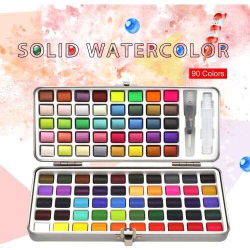 SeamiArt 72/90Color Solid Watercolor Set Basic Neone Glitter Watercolor Paint for Drawing Art Paint Supplies