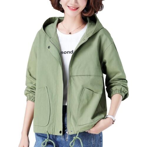 New Spring Autumn Short Coats Womens Korean Casual Loose Jackets Female Solid Hooded Jacket Coat Woman Plus size Loose Coat Tops