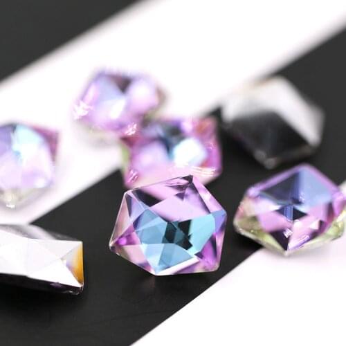 New high quality pointback glue on glass rhinestones Ice shape Purple light crysyal rhinestones diy wedding dress Accessories