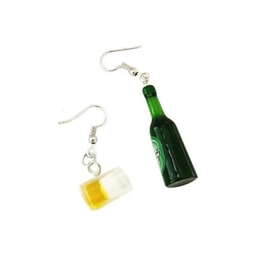 New Cool Mini Beer Bottle Earring For Women Funny Beer Bottle Asymmetric Art Fan resin earrings For Girl Women Jewelry Gift