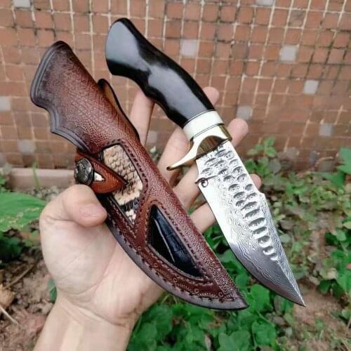 New Forged Damascus steel Fixed Blade Knife Rosewood Handle Hunting Camp Survival Tactical Straight Knives