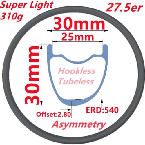 Super Light 27.5ER/650B MTB Carbon Rims Hookless Wheel Rim Mountain Bicycle Disc Carbon Rim Brake Asymmetric Carbon Rim